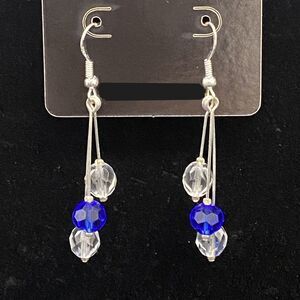 Clear Glass & Blue Crystal Bead Drop Earrings by Neanie-Bot